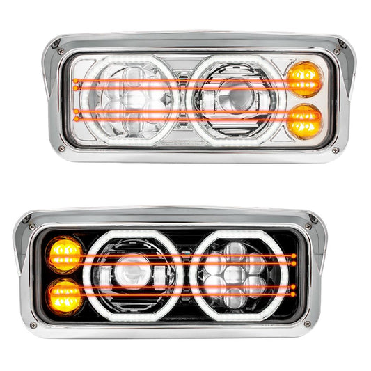 Peterbilt, Kenworth, Freightliner and Western Star Heated LED Headlight with 8 LED Turn and 100 LED Halo Daytime Running Lights