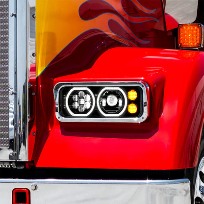 Peterbilt, Kenworth, Freightliner and Western Star Heated LED Headlight with 8 LED Turn and 100 LED Halo Daytime Running Lights