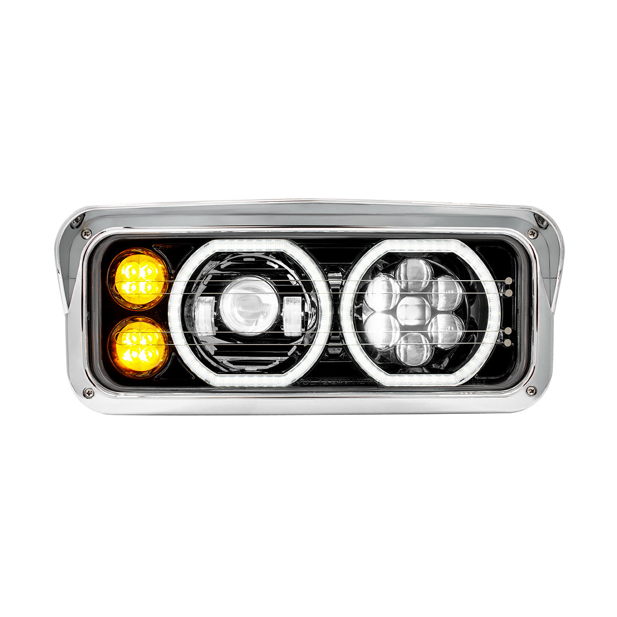 Peterbilt, Kenworth, Freightliner and Western Star Heated LED Headlight with 8 LED Turn and 100 LED Halo Daytime Running Lights