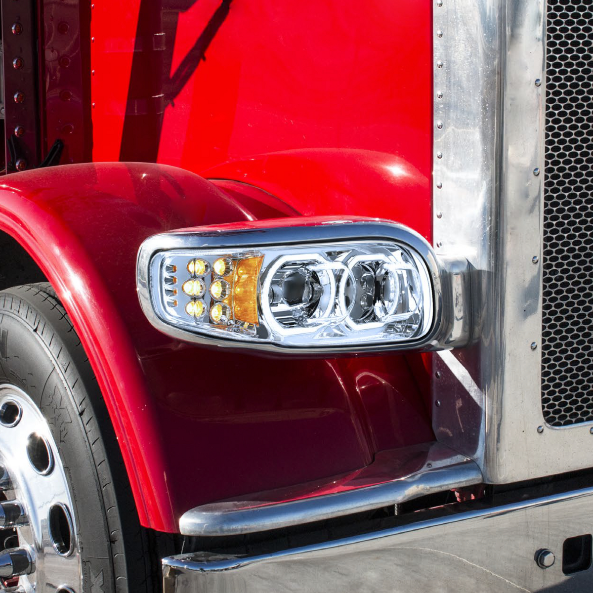 Peterbilt 388, 389, 567 and 589 LED Headlight with 10 LED Turn and 100 LED Halo Light