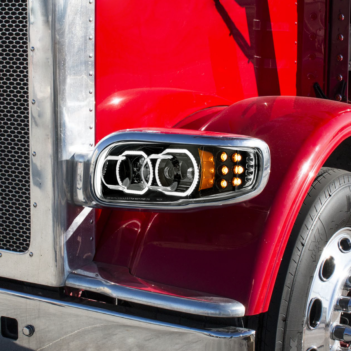 Peterbilt 388, 389, 567 and 589 LED Headlight with 10 LED Turn and 100 LED Halo Light