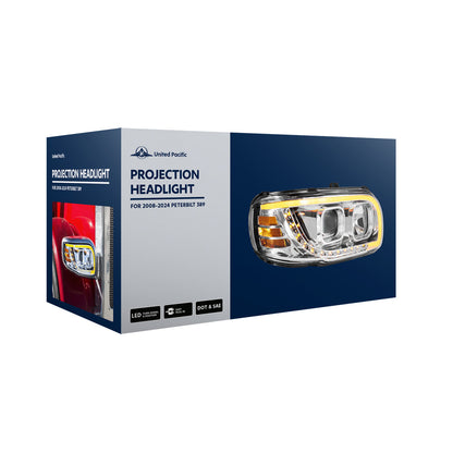 Peterbilt 388, 389, 567 Halogen Projection Headlight with LED Turn and LED Light Bar