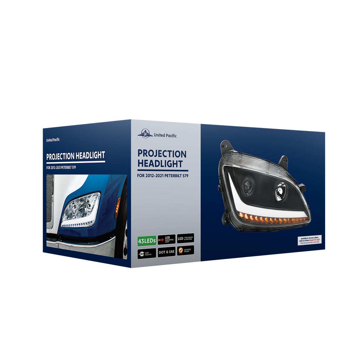 Peterbilt 579 and 587 Halogen Projection Headlight with 15 LED Sequential Turn Signal and 28 LED Position Light