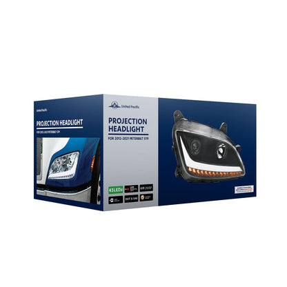 Peterbilt 579 and 587 Halogen Projection Headlight with 15 LED Sequential Turn Signal and 28 LED Position Light