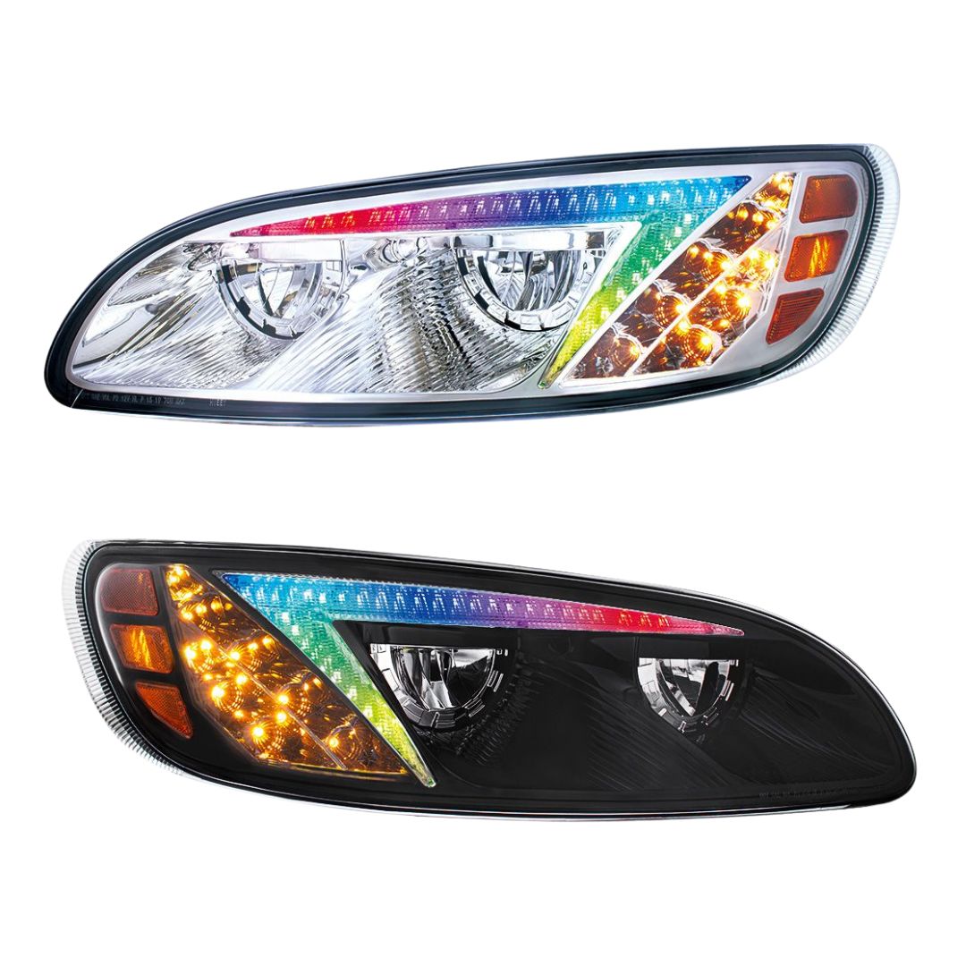 Peterbilt 330, 335, 337, 340, 348, 382, 384, 386, 387 LED Headlight with 8 LED Turn and Color Changing LED Position Light