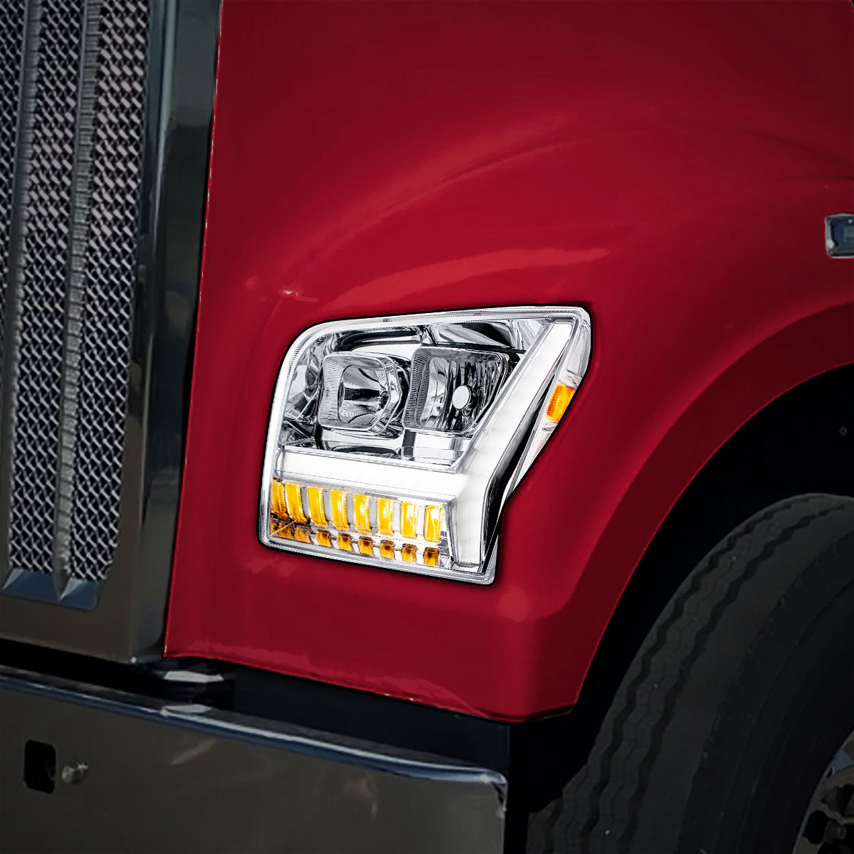 Kenworth W990 Headlight with LED Turn and LED Daytime Running Light