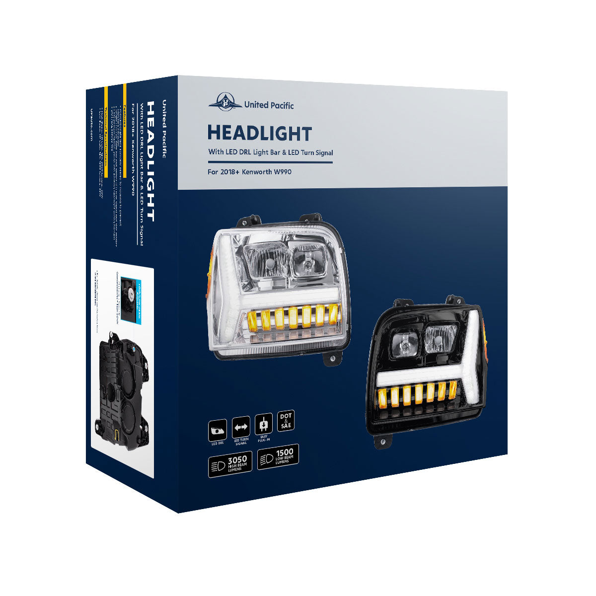 Kenworth W990 Headlight with LED Turn and LED Daytime Running Light