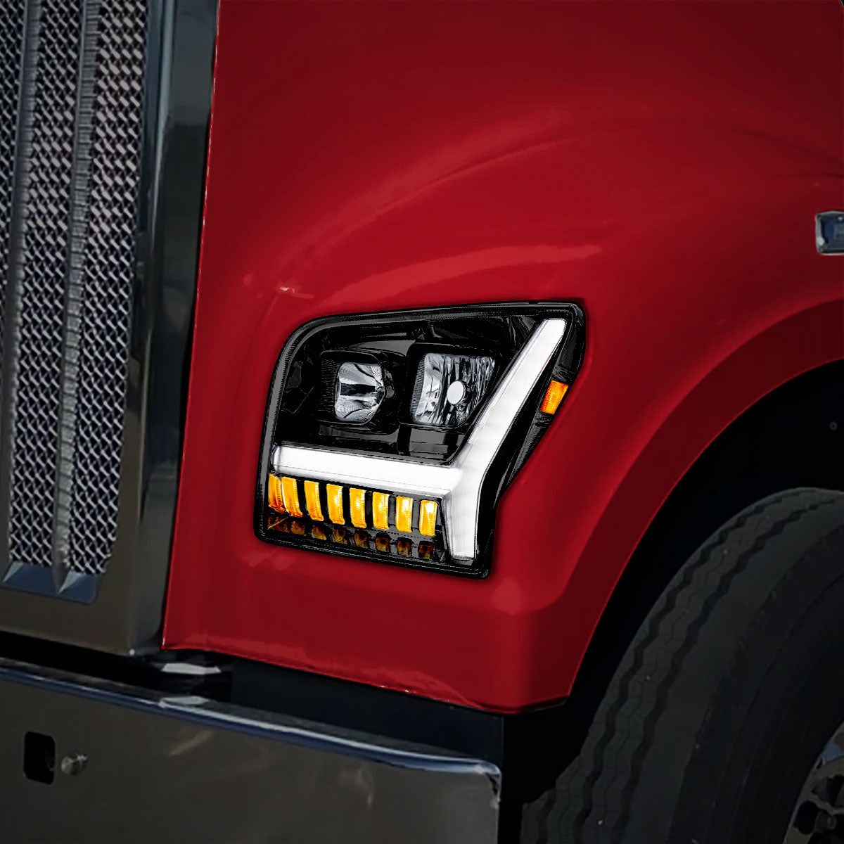 Kenworth W990 Headlight with LED Turn and LED Daytime Running Light
