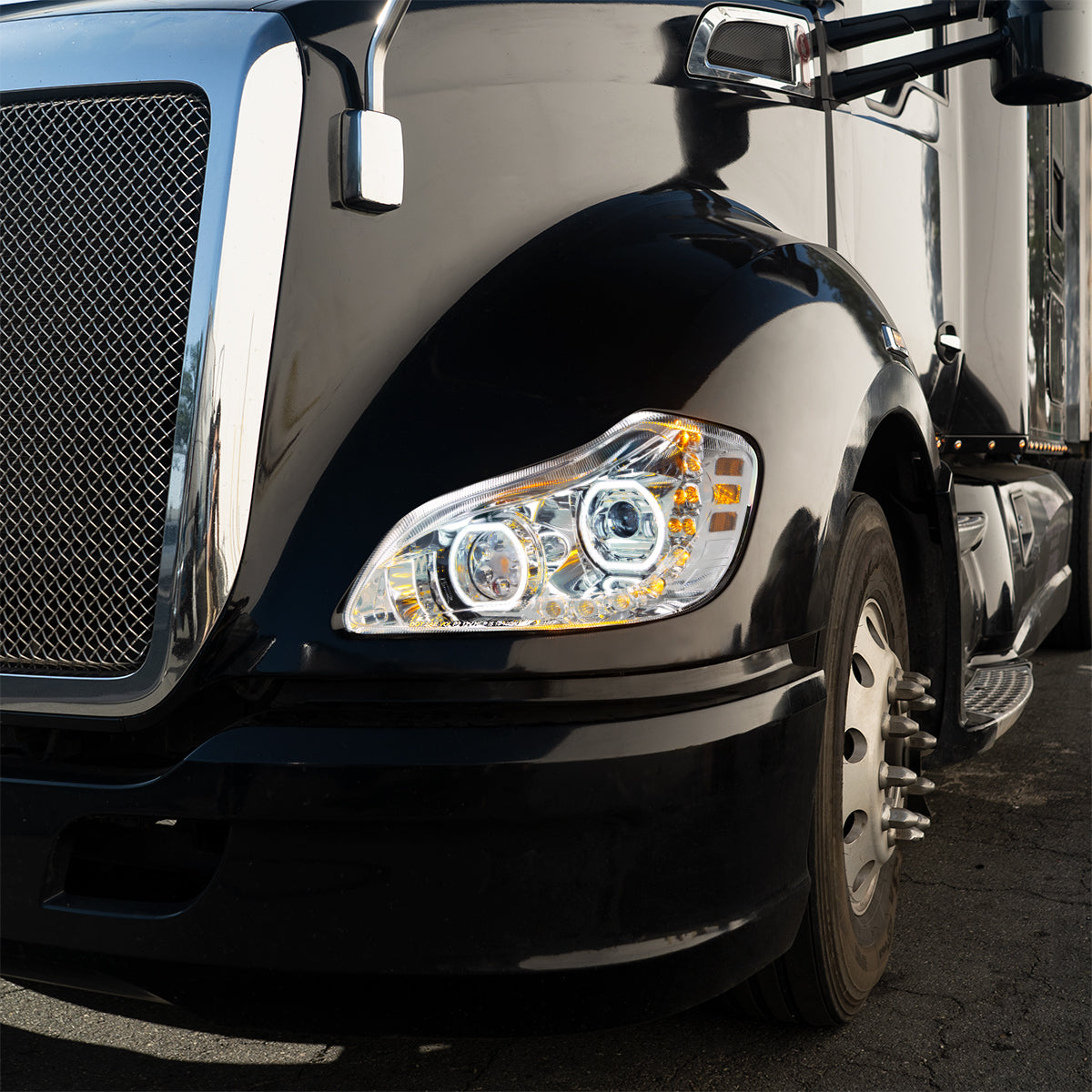 Kenworth T680 10 LED Headlight with 9 LED Sequential Turn and 100 LED Halo Daytime Running Light