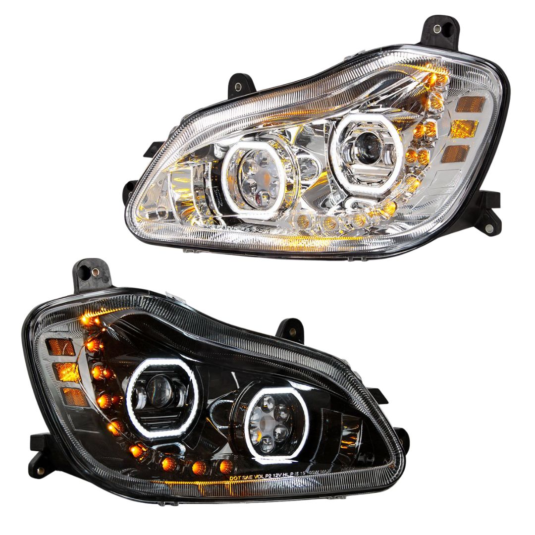Kenworth T680 10 LED Headlight with 9 LED Sequential Turn and 100 LED Halo Daytime Running Light