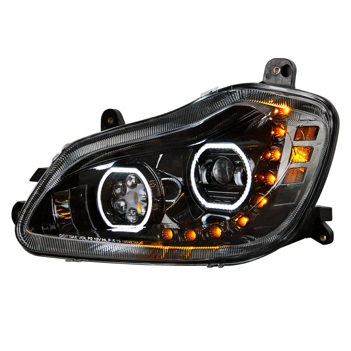 Kenworth T680 10 LED Headlight with 9 LED Sequential Turn and 100 LED Halo Daytime Running Light