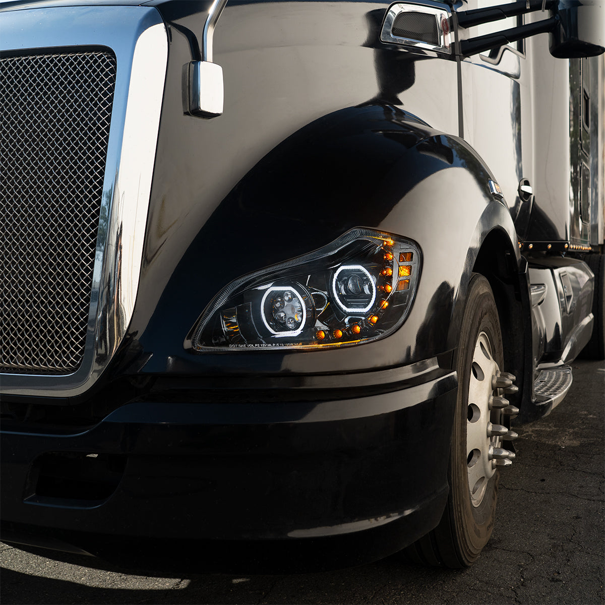 Kenworth T680 10 LED Headlight with 9 LED Sequential Turn and 100 LED Halo Daytime Running Light