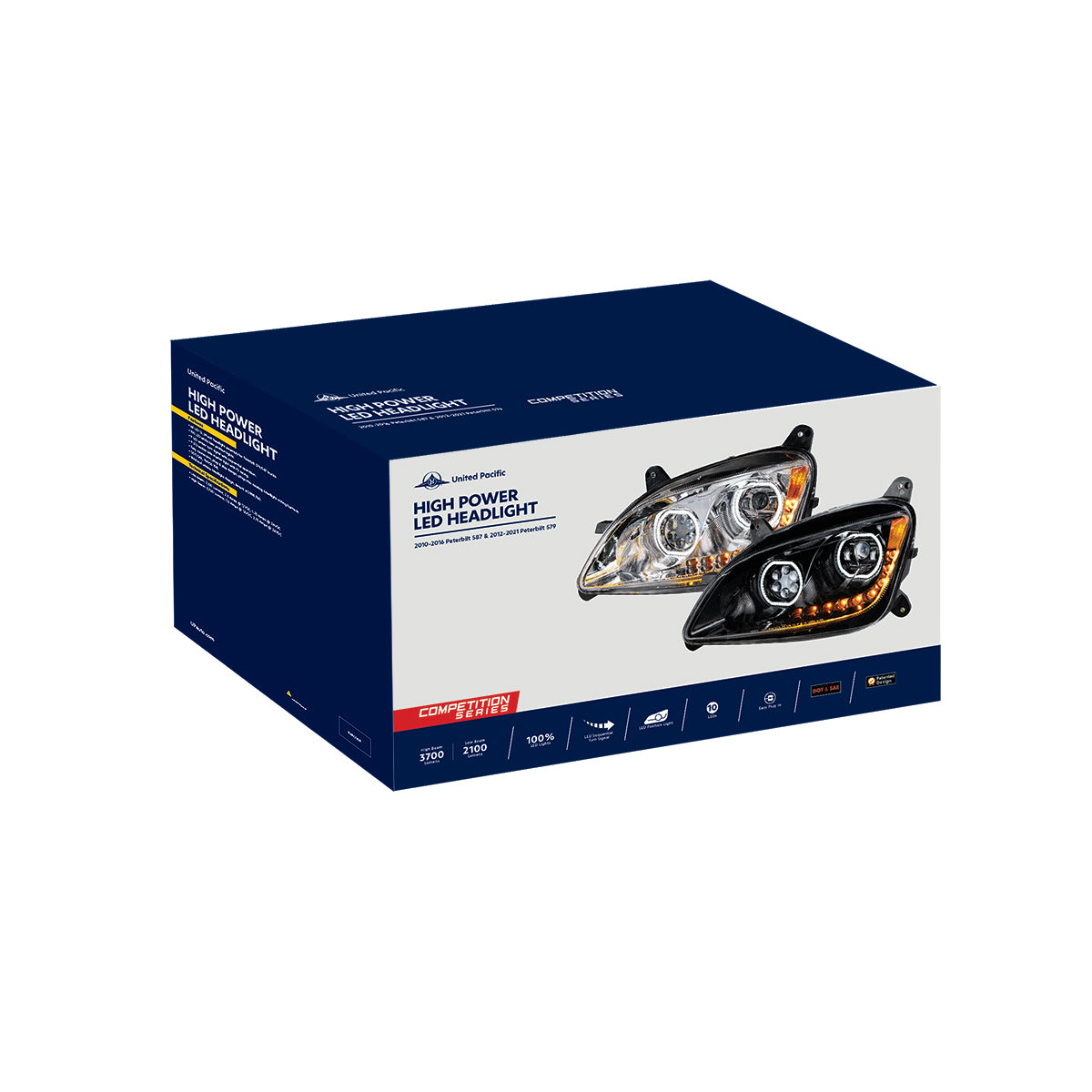 Peterbilt 579 and 587 10 LED Headlight with 9 LED Sequential Turn Signal and 100 Halo Position Lights