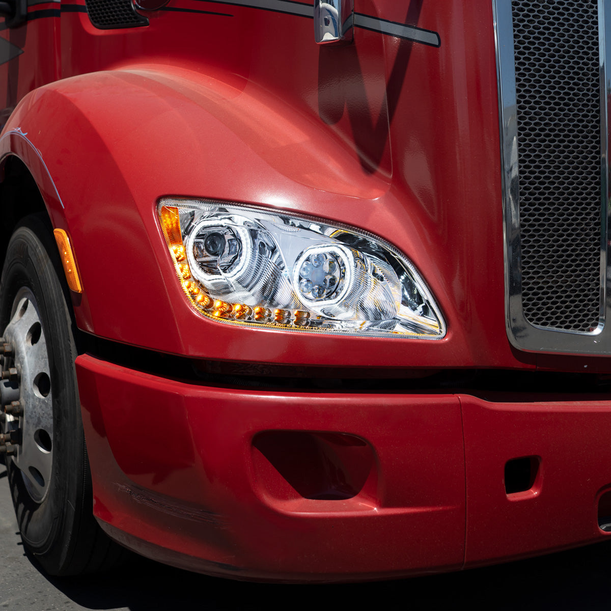 Peterbilt 579 and 587 10 LED Headlight with 9 LED Sequential Turn Signal and 100 Halo Position Lights