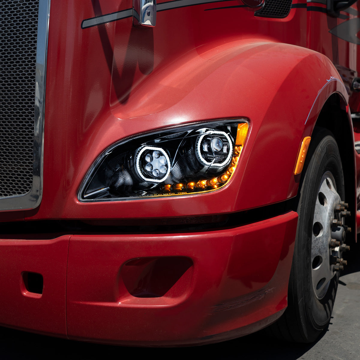 Peterbilt 579 and 587 10 LED Headlight with 9 LED Sequential Turn Signal and 100 Halo Position Lights