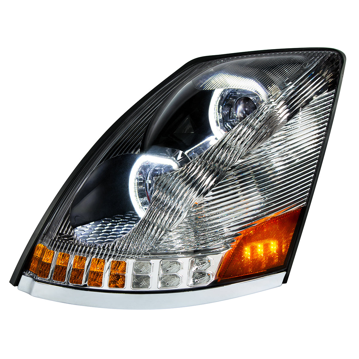 Volvo VN/VNL 2003-2017 10 LED Headlight with 18 LED Sequential Turn and 100 LED Halo Daytime Running Light