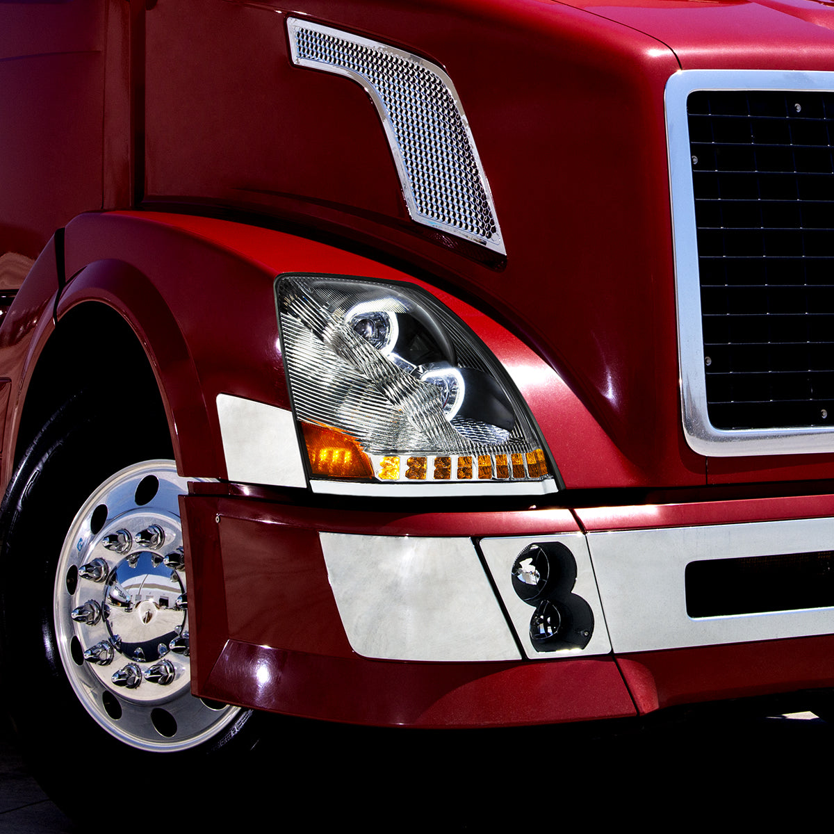 Volvo VN/VNL 2003-2017 10 LED Headlight with 18 LED Sequential Turn and 100 LED Halo Daytime Running Light