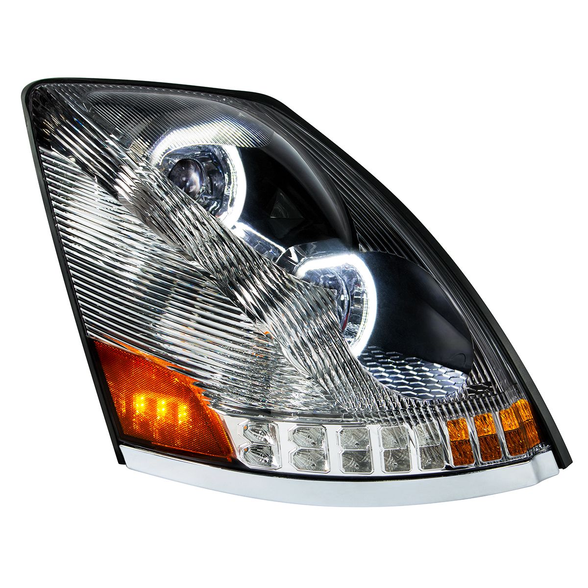 Volvo VN/VNL 2003-2017 10 LED Headlight with 18 LED Sequential Turn and 100 LED Halo Daytime Running Light