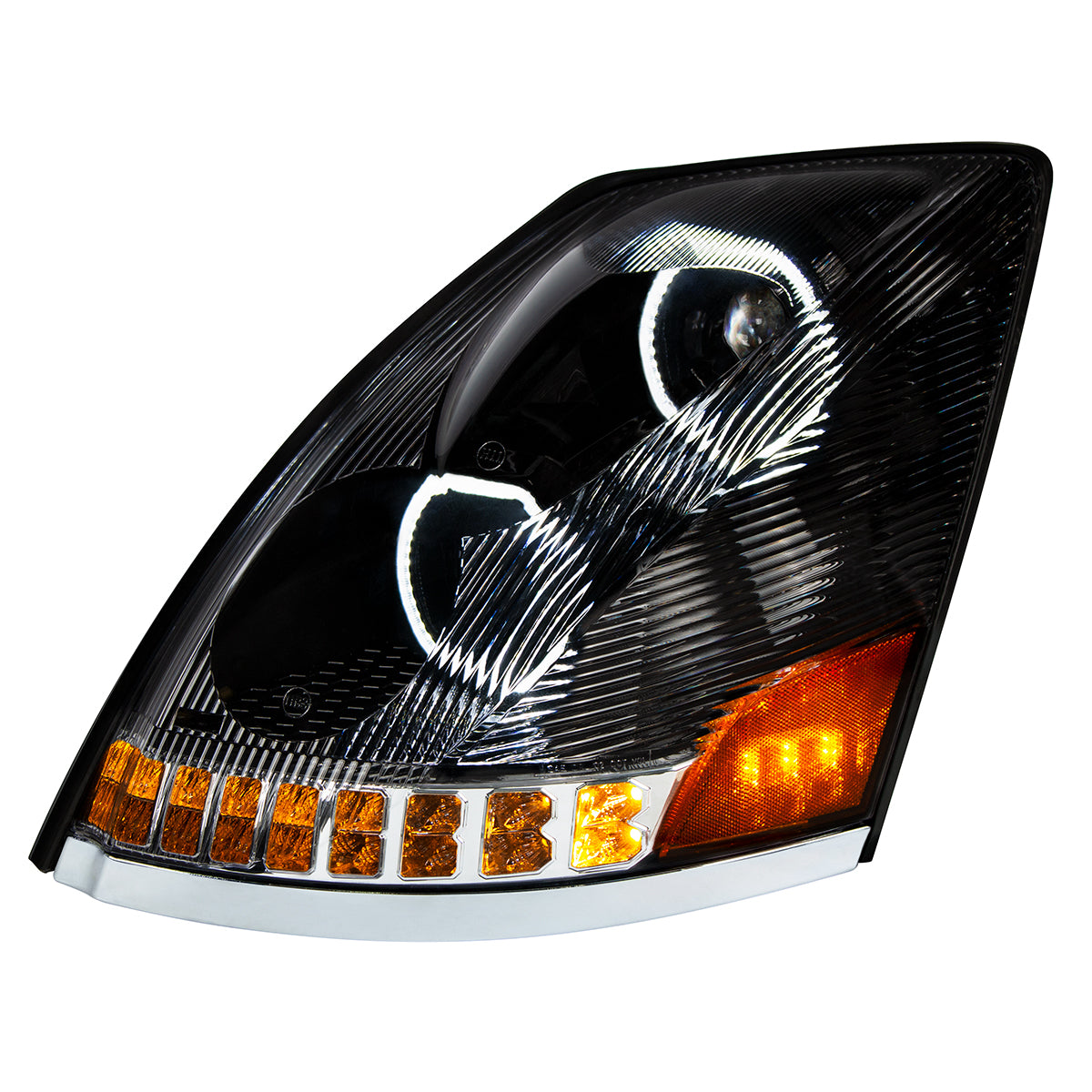 Volvo VN/VNL 2003-2017 10 LED Headlight with 18 LED Sequential Turn and 100 LED Halo Daytime Running Light