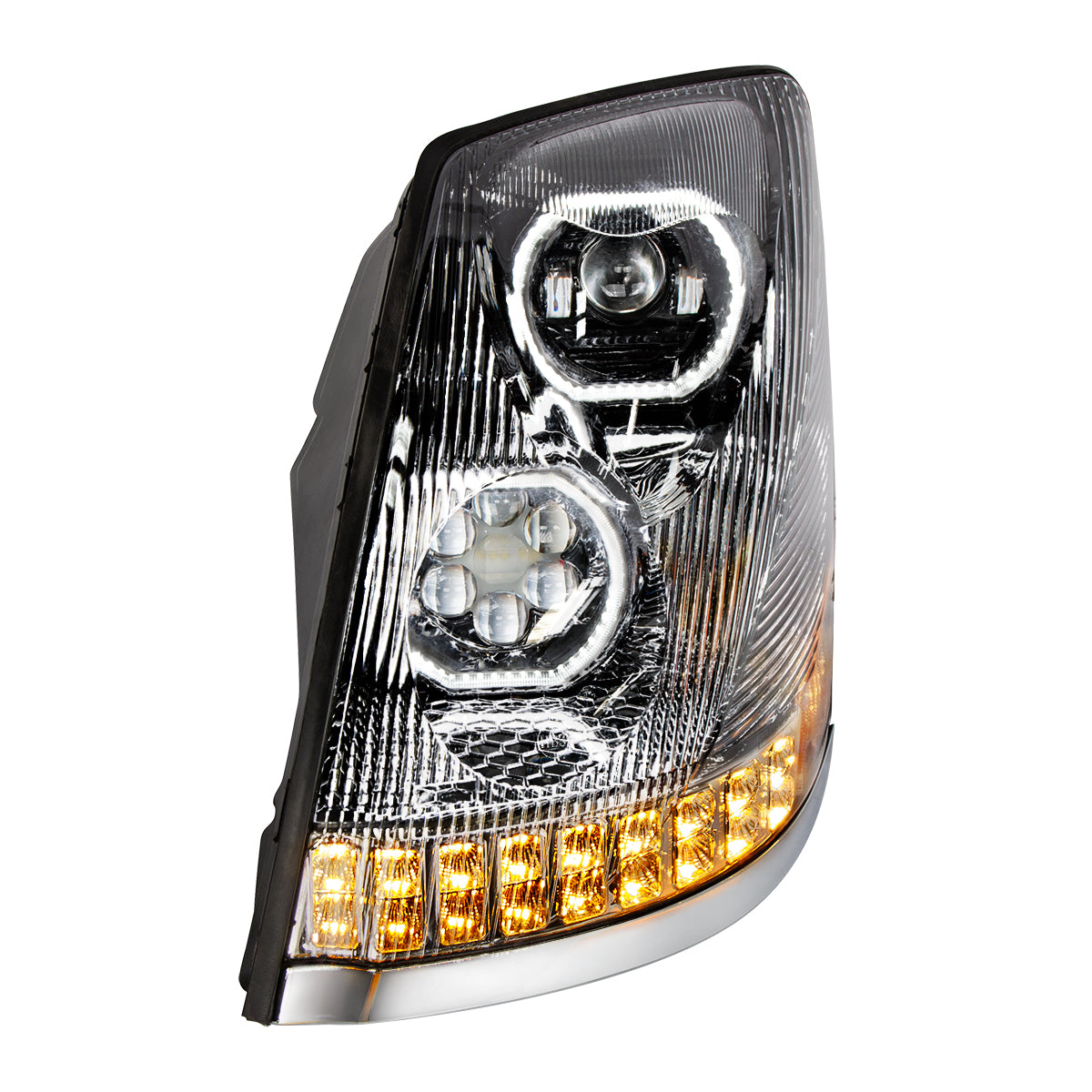 Volvo VN/VNL 2003-2017 10 LED Headlight with 18 LED Sequential Turn and 100 LED Halo Daytime Running Light