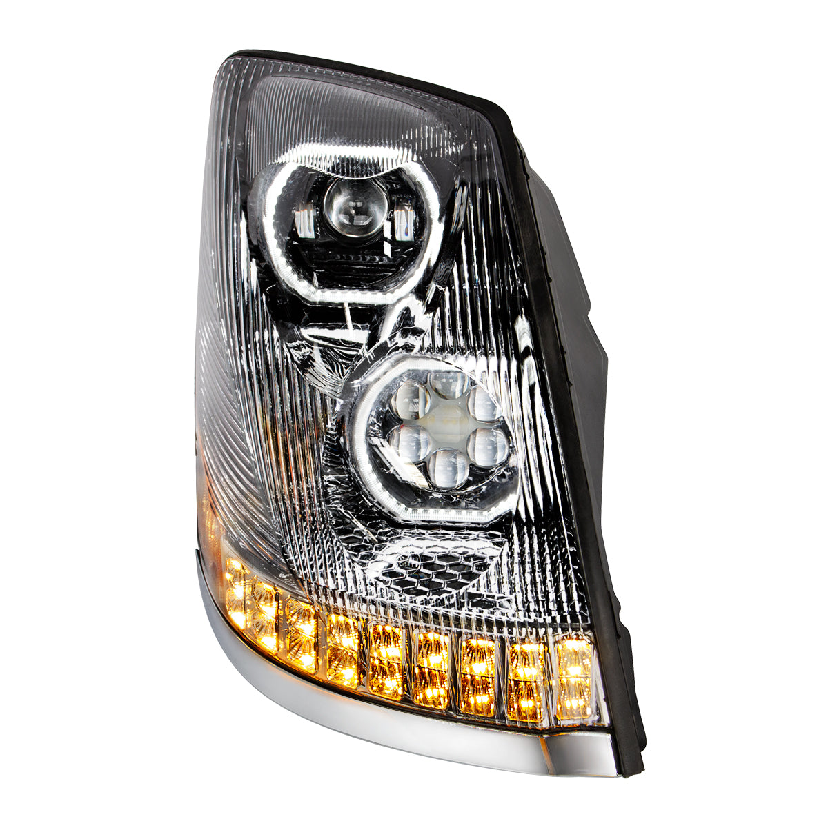 Volvo VN/VNL 2003-2017 10 LED Headlight with 18 LED Sequential Turn and 100 LED Halo Daytime Running Light