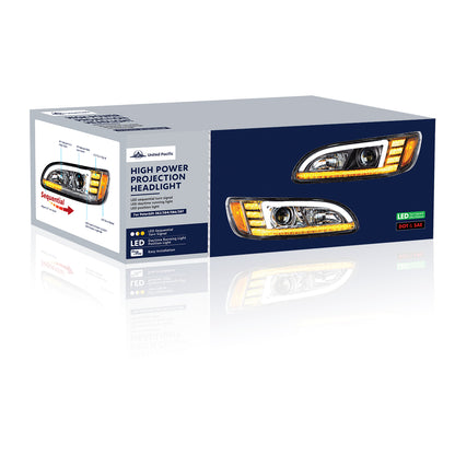 Peterbilt 330, 335, 337, 340, 348, 382, 384, 386, 387 Halogen Projection Headlight with 24 LED Sequential Turn and 18 LED Position Light