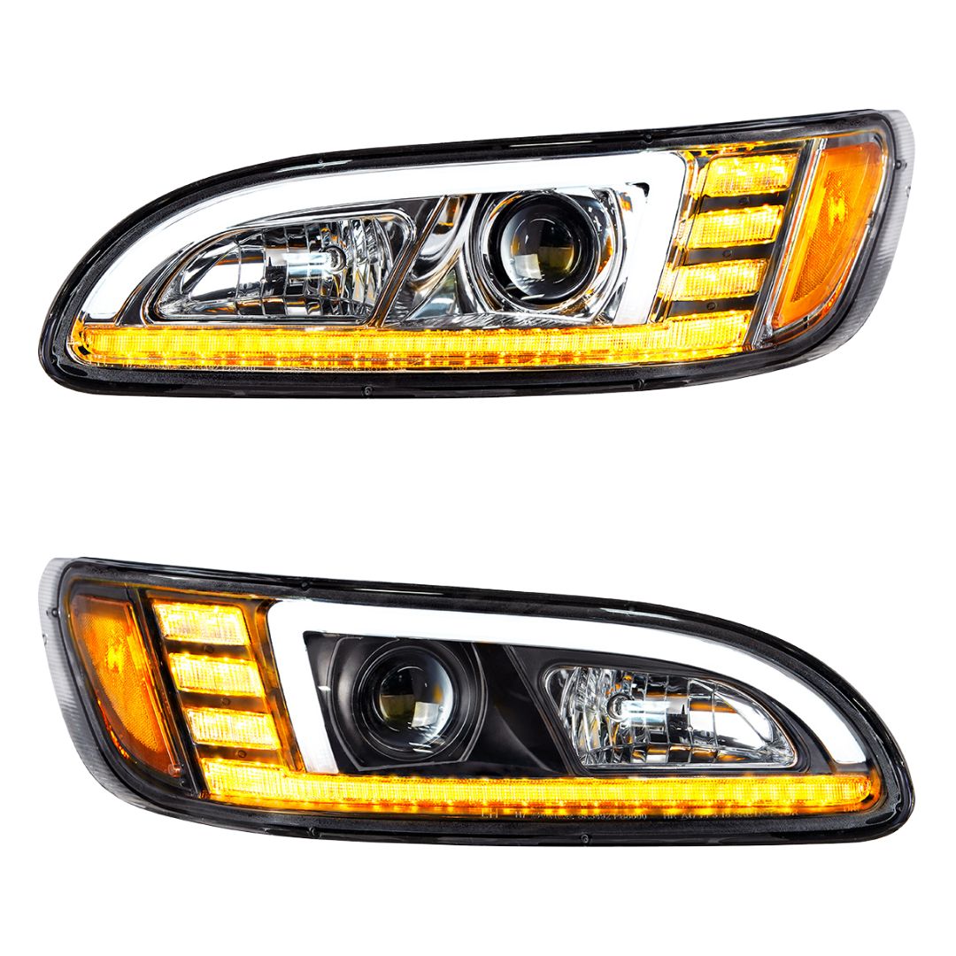 Peterbilt 330, 335, 337, 340, 348, 382, 384, 386, 387 Halogen Projection Headlight with 24 LED Sequential Turn and 18 LED Position Light