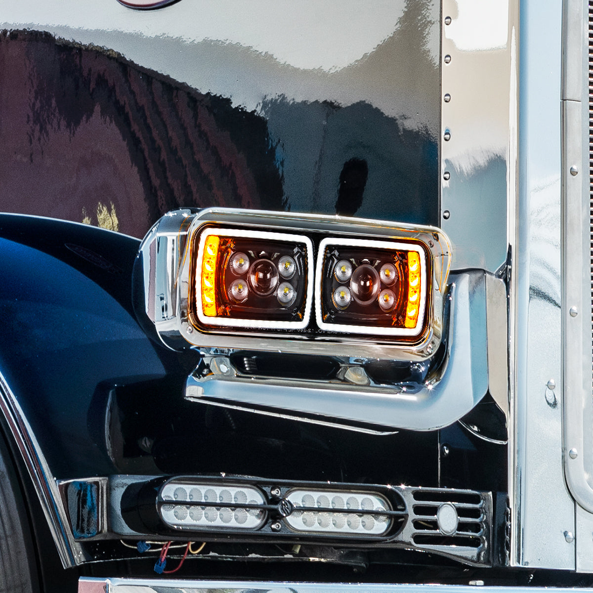 Peterbilt 10 LED Projection Headlight with 8 LED Turn and 100 LED Position Light Bar with Mounting Arm