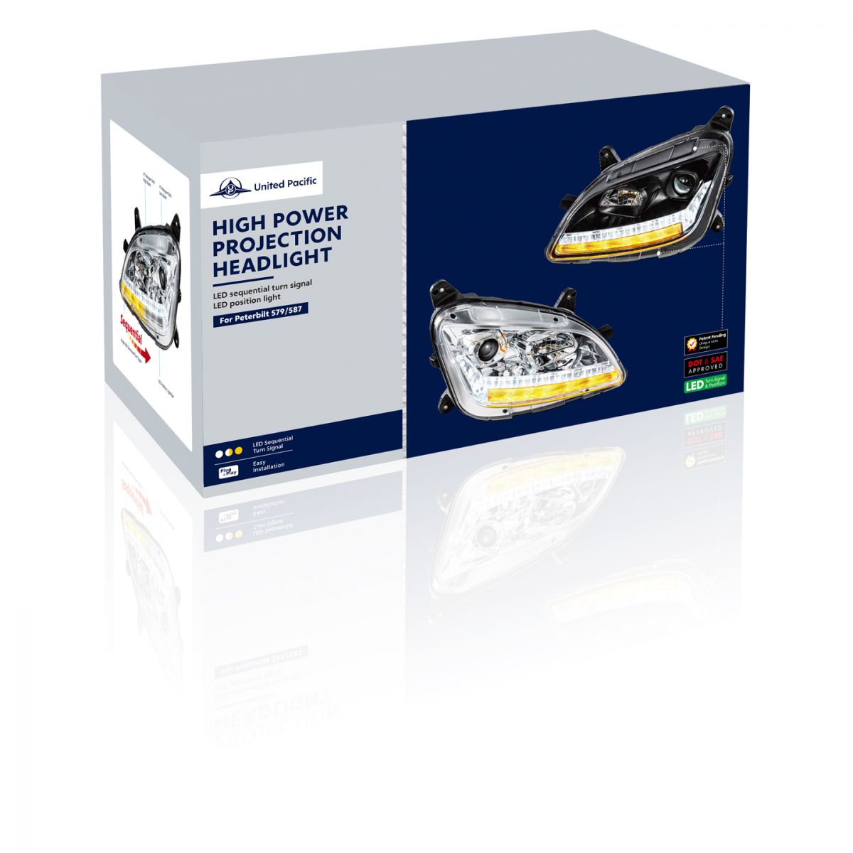 Peterbilt 579 and 587 Halogen Projection Headlight with LED Sequential Turn Signal and LED Position Light