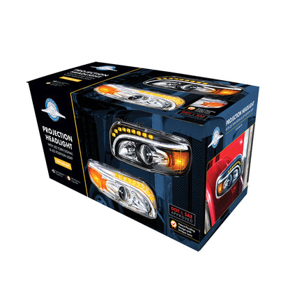 Peterbilt 388, 389, 567 Halogen Projection Headlight with LED Turn and Daytime Running Light