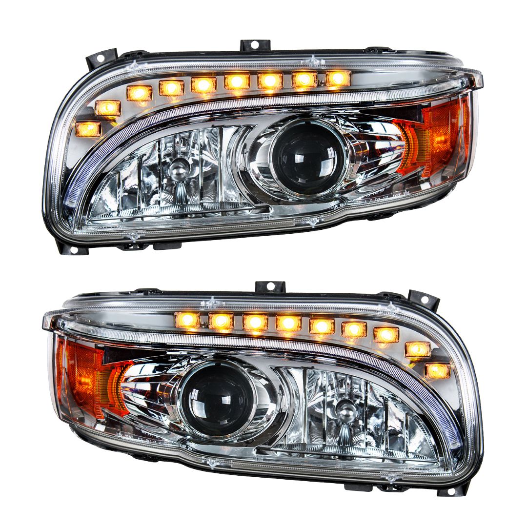 Peterbilt 388, 389, 567 Halogen Projection Headlight with LED Turn and Daytime Running Light