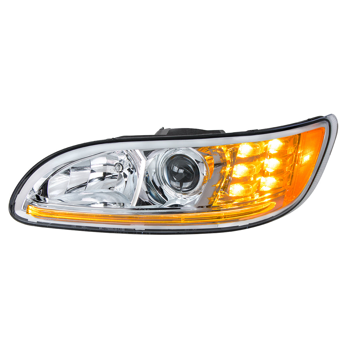 Peterbilt 330, 335, 337, 340, 348, 382, 384, 386, 387 Halogen Projection Headlight with 6 LED Turn and Dual LED Light Bar