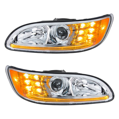 Peterbilt 330, 335, 337, 340, 348, 382, 384, 386, 387 Halogen Projection Headlight with 6 LED Turn and Dual LED Light Bar