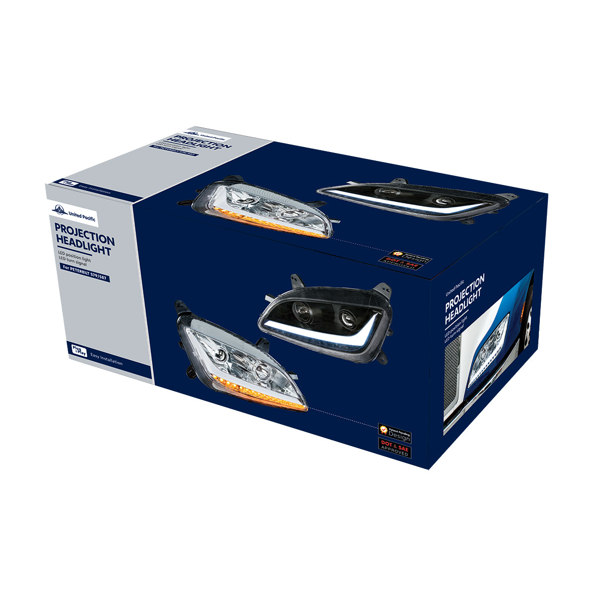 Peterbilt 579 and 587 Halogen Projection Headlight with LED Turn Signal and LED Position Light