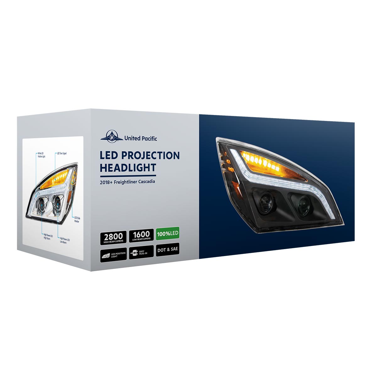 Freightliner Cascadia 2018-2024 LED Projection Headlight with LED Turn and LED Position Light