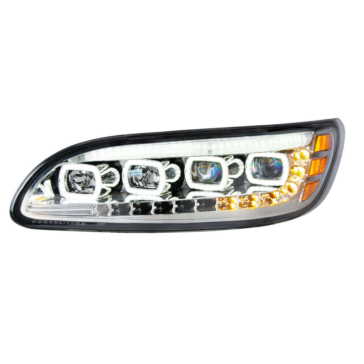 Peterbilt 330, 335, 337, 340, 348, 382, 384, 386, 387 Quad LED Headlight with 12 LED Sequential Turn and 128 LED Daytime Running Lights