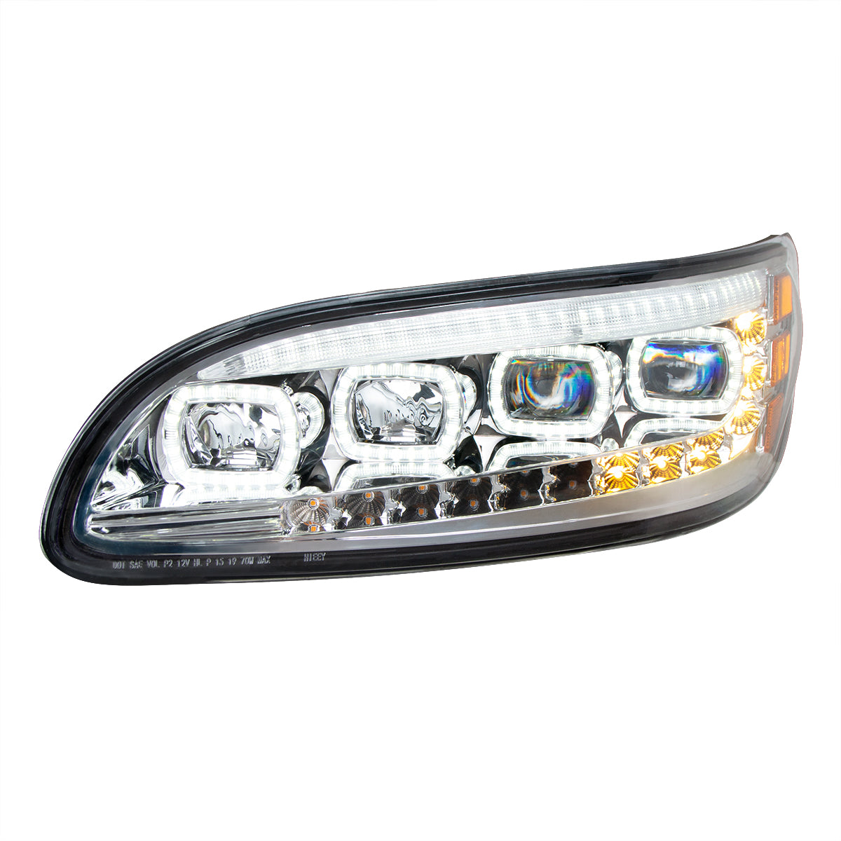 Peterbilt 330, 335, 337, 340, 348, 382, 384, 386, 387 Quad LED Headlight with 12 LED Sequential Turn and 128 LED Daytime Running Lights