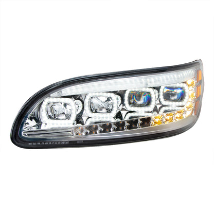 Peterbilt 330, 335, 337, 340, 348, 382, 384, 386, 387 Quad LED Headlight with 12 LED Sequential Turn and 128 LED Daytime Running Lights