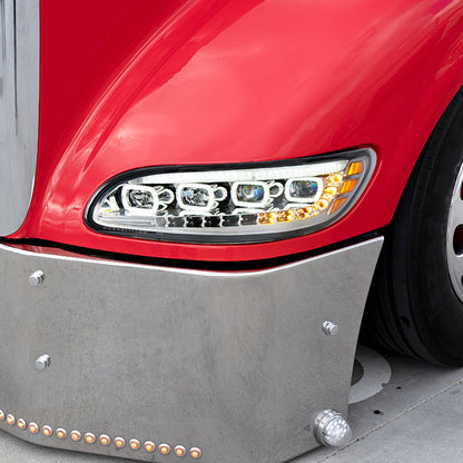 Peterbilt 330, 335, 337, 340, 348, 382, 384, 386, 387 Quad LED Headlight with 12 LED Sequential Turn and 128 LED Daytime Running Lights