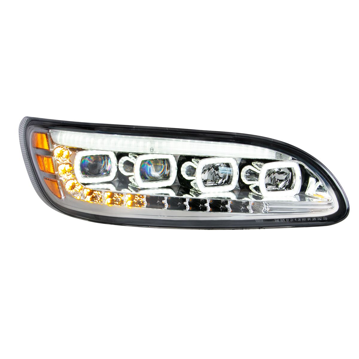 Peterbilt 330, 335, 337, 340, 348, 382, 384, 386, 387 Quad LED Headlight with 12 LED Sequential Turn and 128 LED Daytime Running Lights