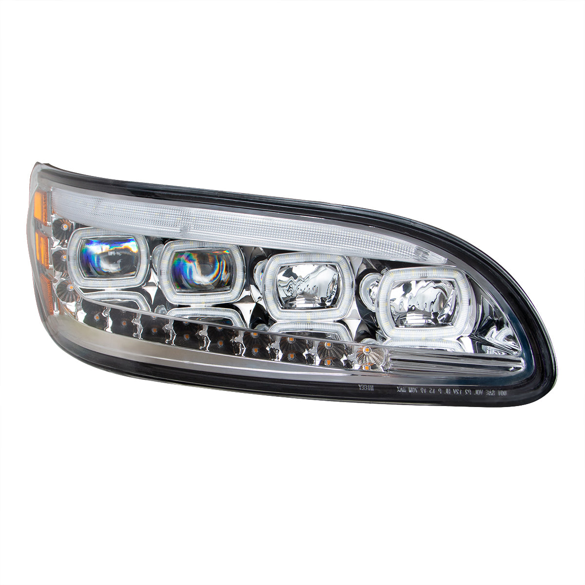 Peterbilt 330, 335, 337, 340, 348, 382, 384, 386, 387 Quad LED Headlight with 12 LED Sequential Turn and 128 LED Daytime Running Lights