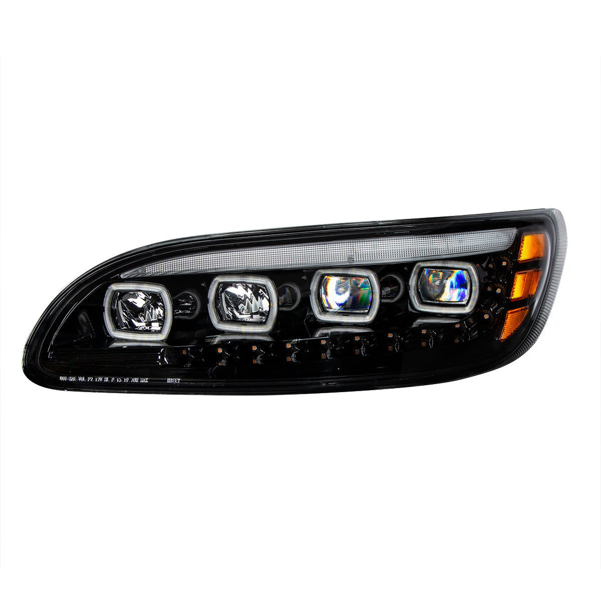 Peterbilt 330, 335, 337, 340, 348, 382, 384, 386, 387 Quad LED Headlight with 12 LED Sequential Turn and 128 LED Daytime Running Lights