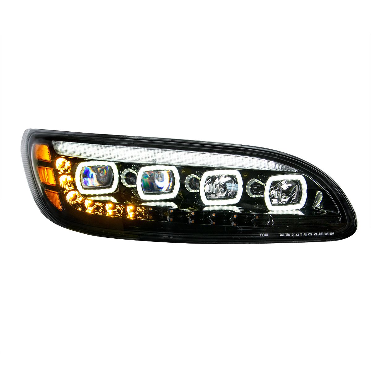 Peterbilt 330, 335, 337, 340, 348, 382, 384, 386, 387 Quad LED Headlight with 12 LED Sequential Turn and 128 LED Daytime Running Lights