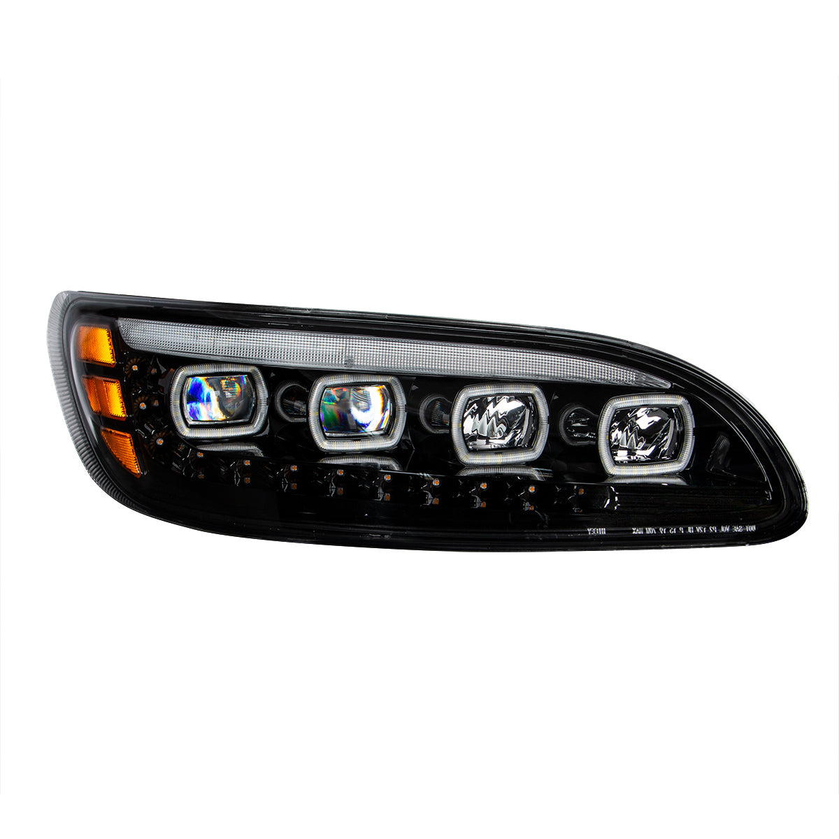 Peterbilt 330, 335, 337, 340, 348, 382, 384, 386, 387 Quad LED Headlight with 12 LED Sequential Turn and 128 LED Daytime Running Lights