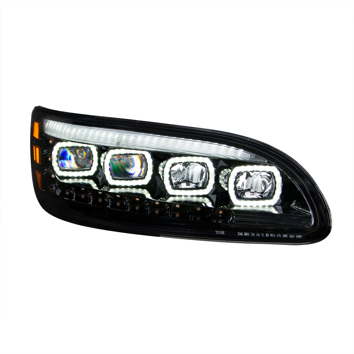 Peterbilt 330, 335, 337, 340, 348, 382, 384, 386, 387 Quad LED Headlight with 12 LED Sequential Turn and 128 LED Daytime Running Lights