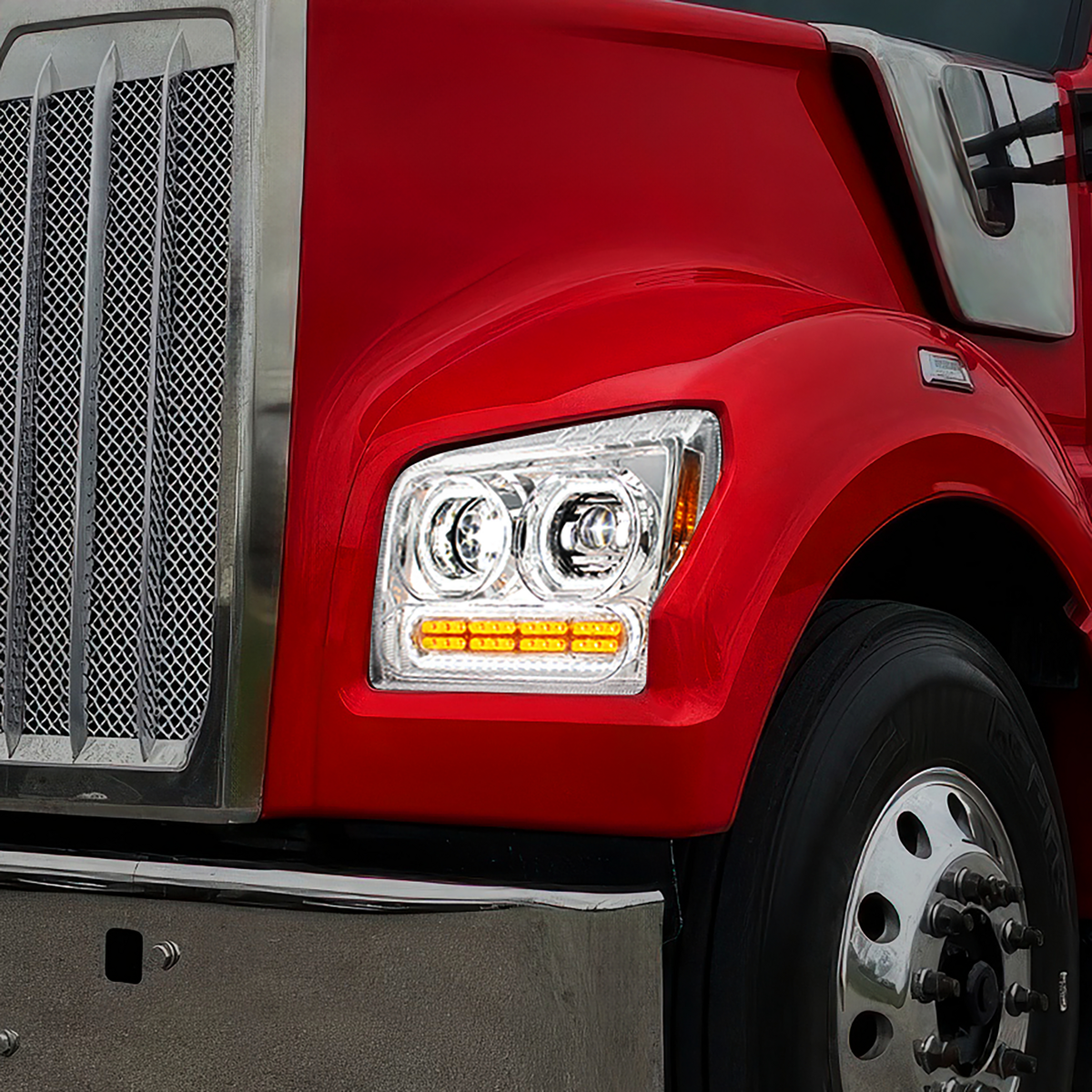 Kenworth W990 10 LED Headlight with 24 LED Turn and 100 LED Halo Daytime Running Light