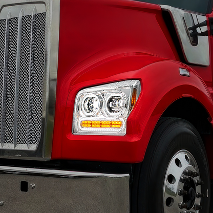 Kenworth W990 10 LED Headlight with 24 LED Turn and 100 LED Halo Daytime Running Light