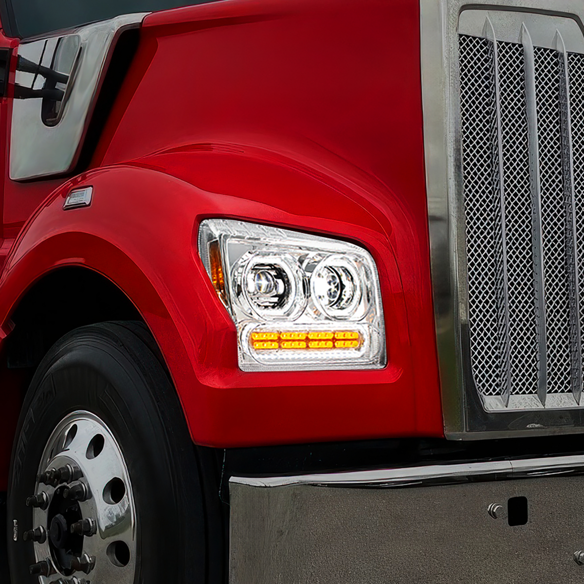Kenworth W990 10 LED Headlight with 24 LED Turn and 100 LED Halo Daytime Running Light