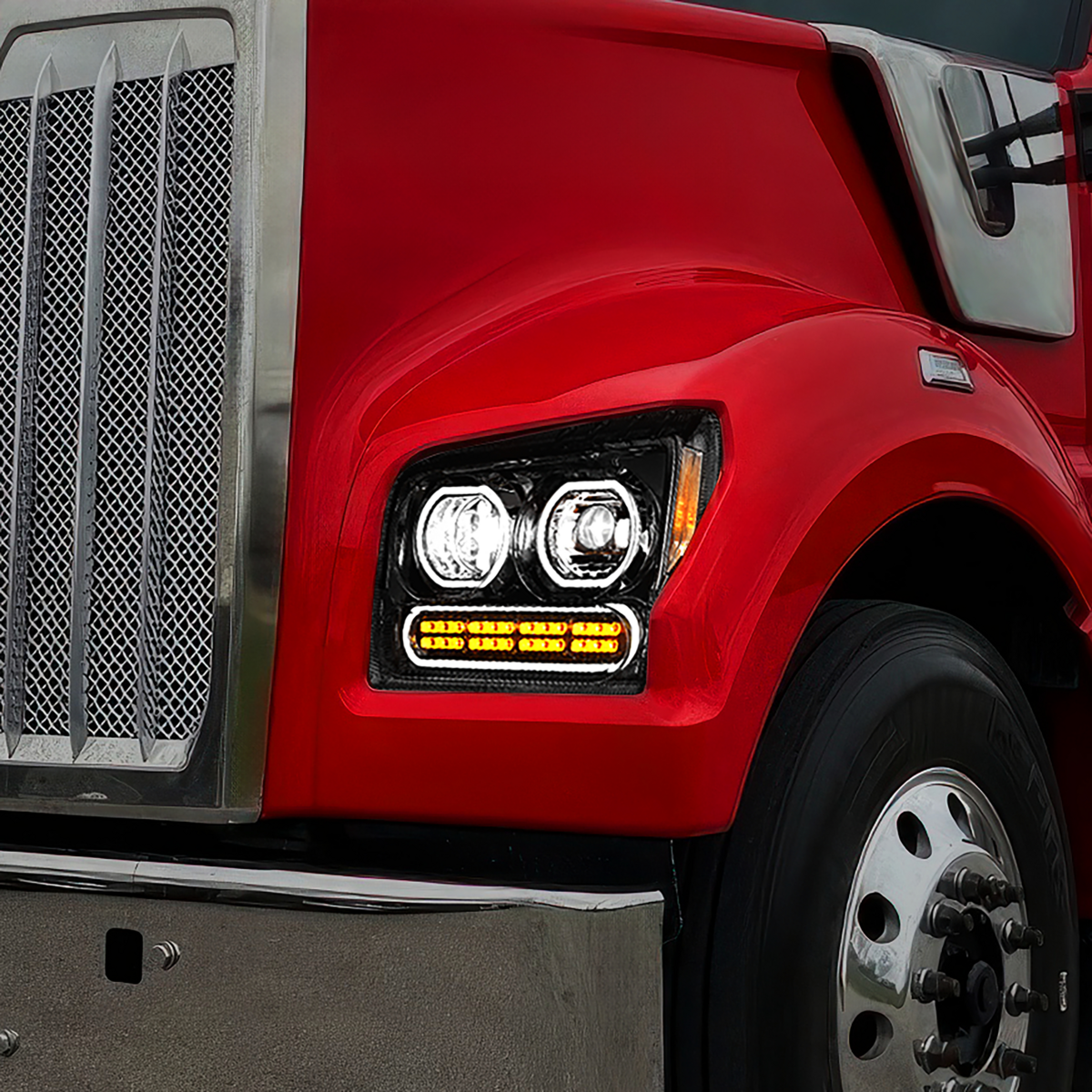 Kenworth W990 10 LED Headlight with 24 LED Turn and 100 LED Halo Daytime Running Light