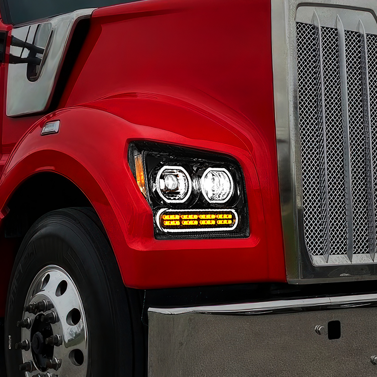 Kenworth W990 10 LED Headlight with 24 LED Turn and 100 LED Halo Daytime Running Light